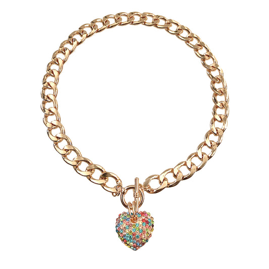 Rhinestone Heart Toggle Necklace