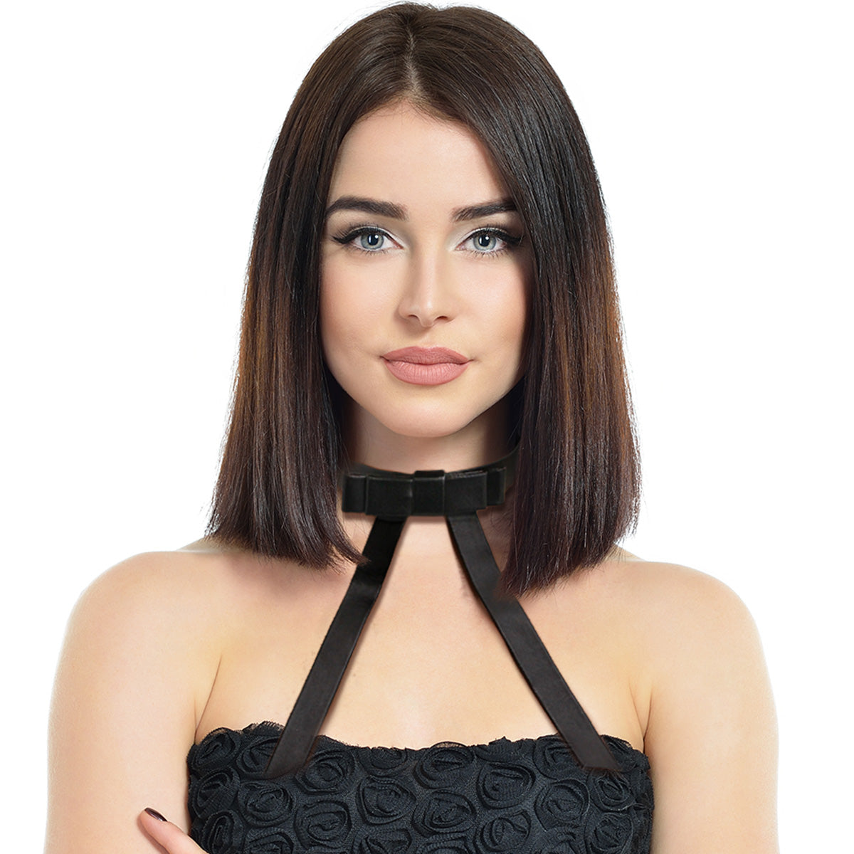Black Leather Long Bow Choker