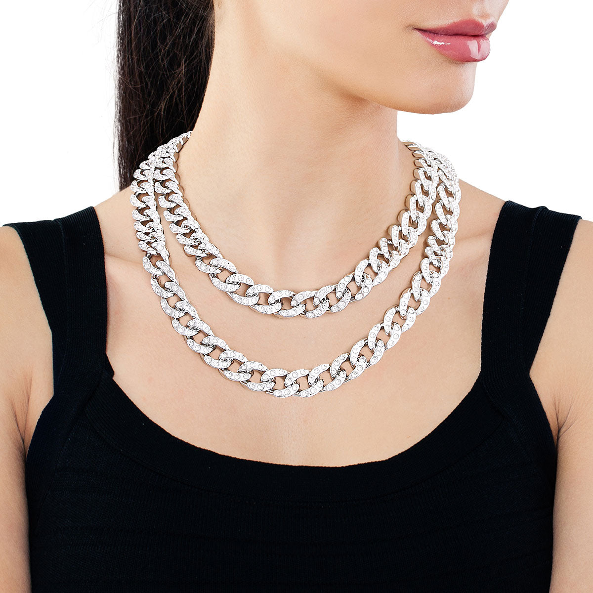 Silver Double Layered Cuban Chain