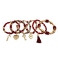 Love Charm Burgundy Bead Stretch Bracelet Set