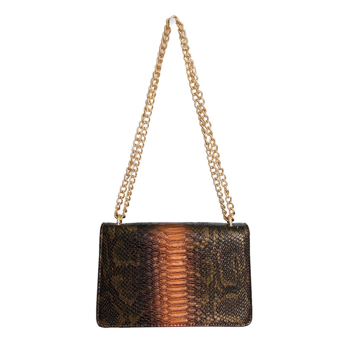 Brown Shiny Croc Flap Shoulder Bag