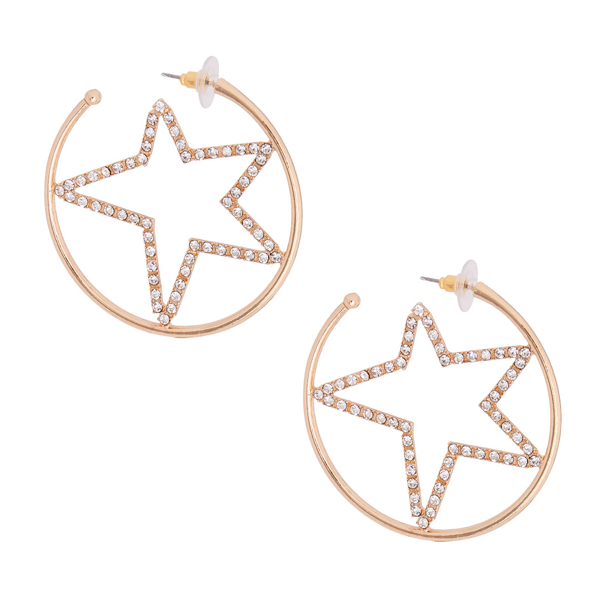 Gold Rhinestone Star Hoops