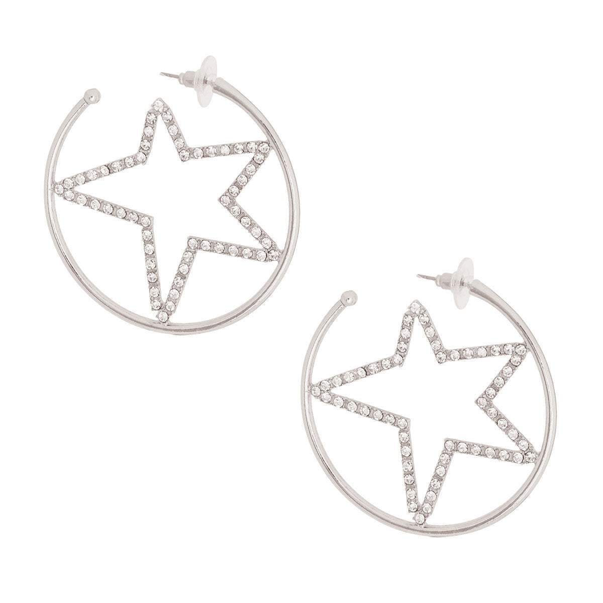 Silver Rhinestone Star Hoops