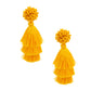 Mustard Cluster Bead Triple Tassel Earrings