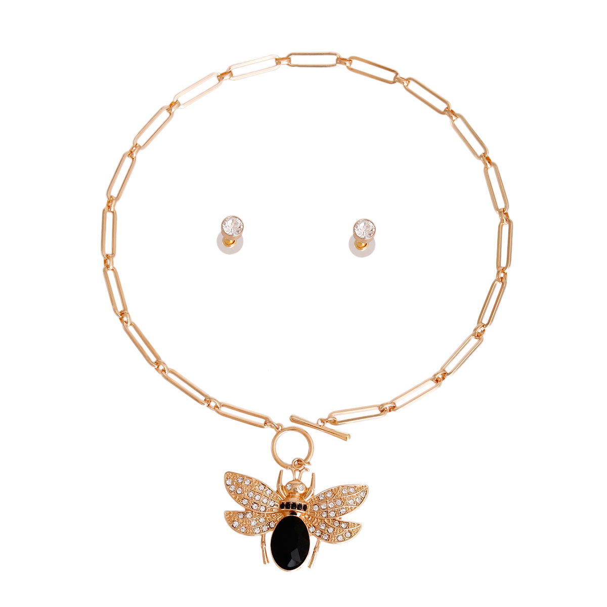 Black Crystal Bee Gold Toggle Chain