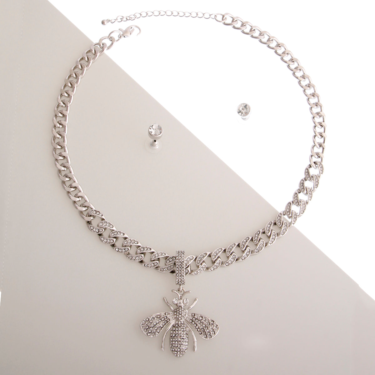 Iced Silver Bee Cuban Chain Set