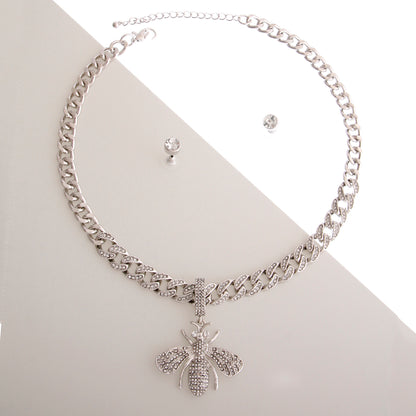 Iced Silver Bee Cuban Chain Set