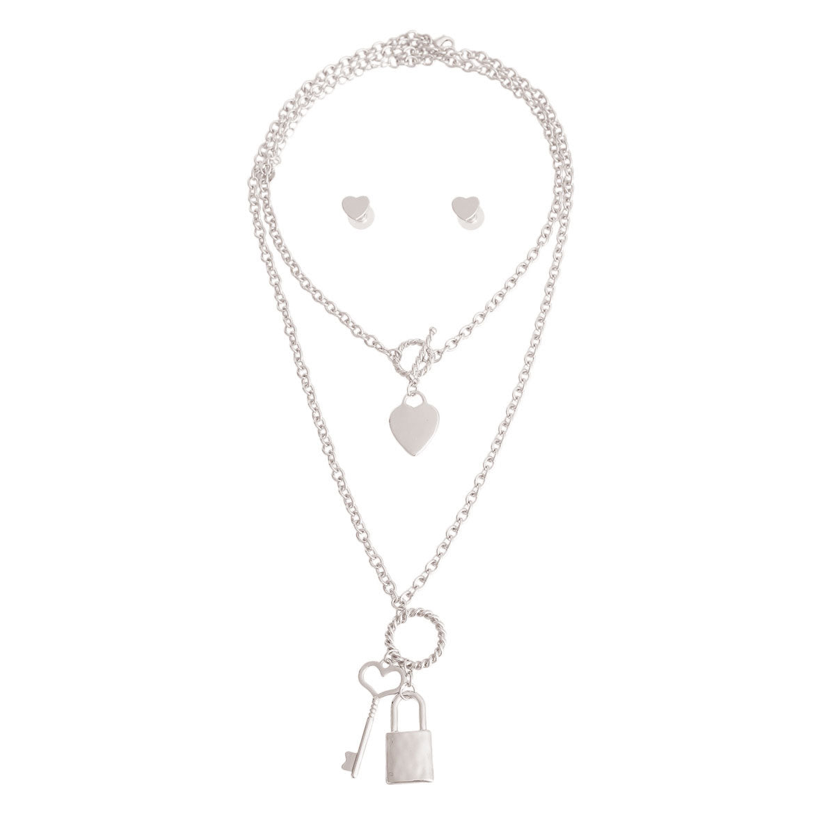 Silver Lock and Key Layered Chain