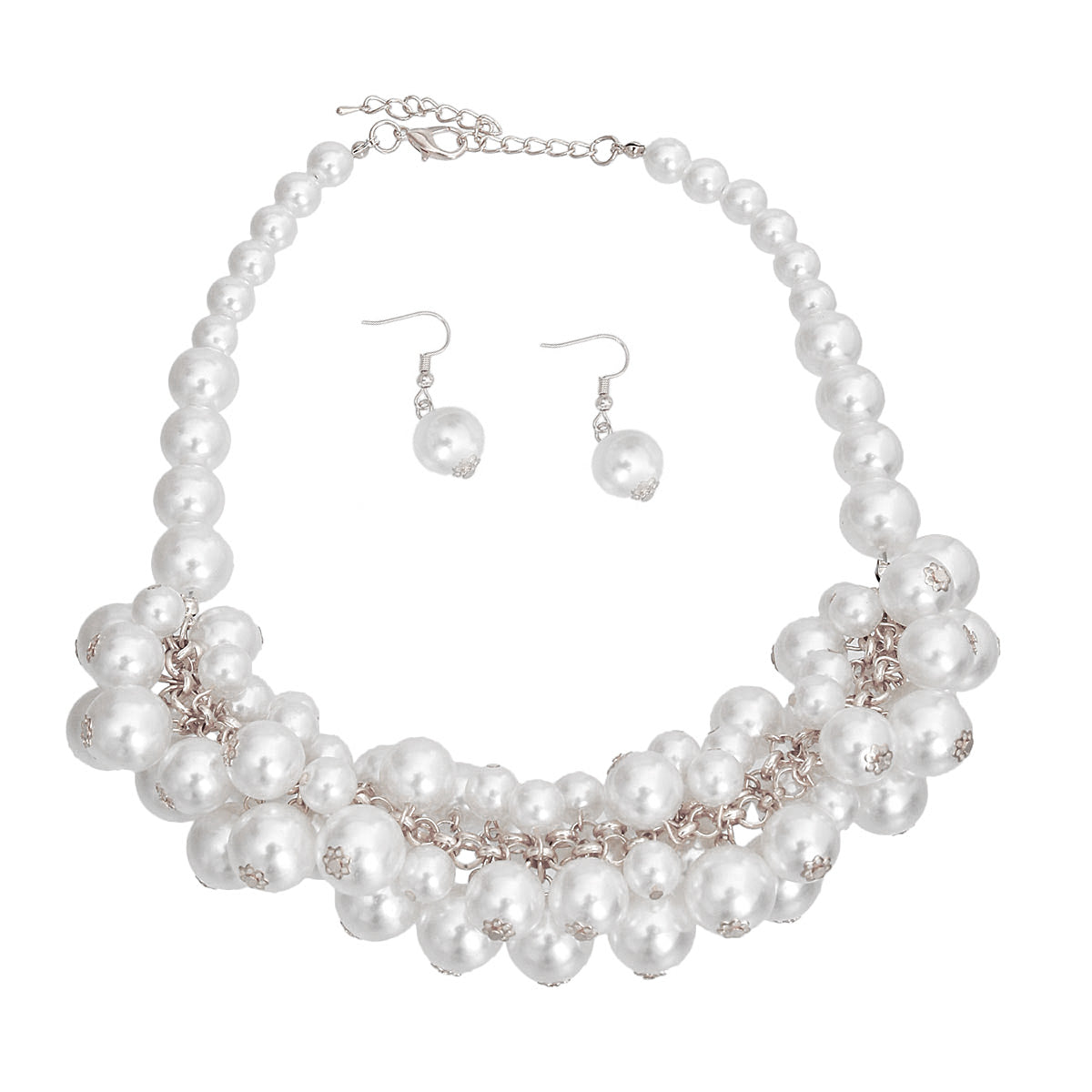 Cluster White Pearl Collar Set