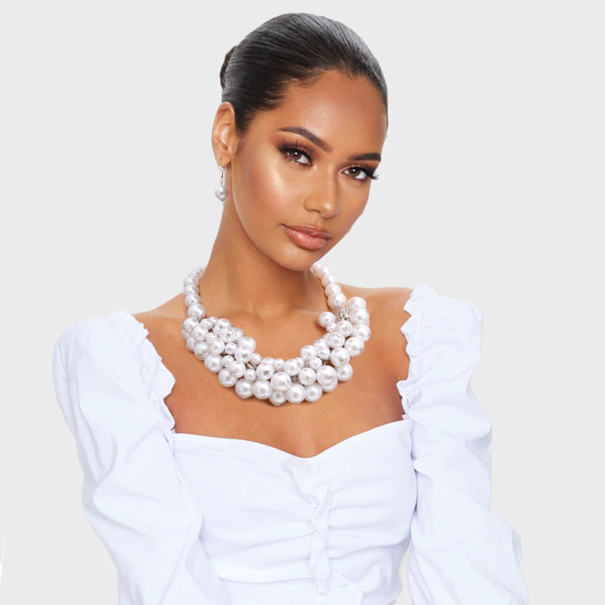 Cluster White Pearl Collar Set