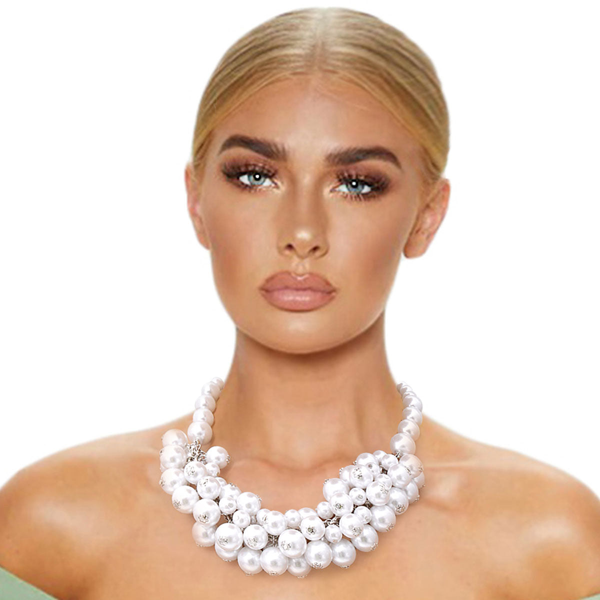 Cluster White Pearl Collar Set