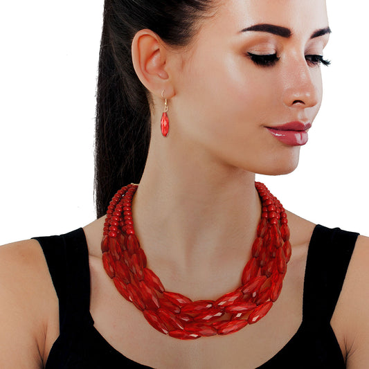 Burgundy Glass Bead 5 Strand Set