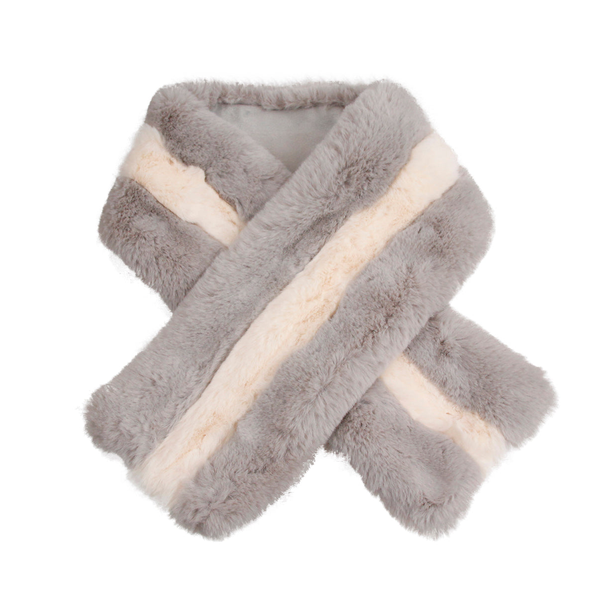 Gray and Cream Striped Fur Shawl Scarf