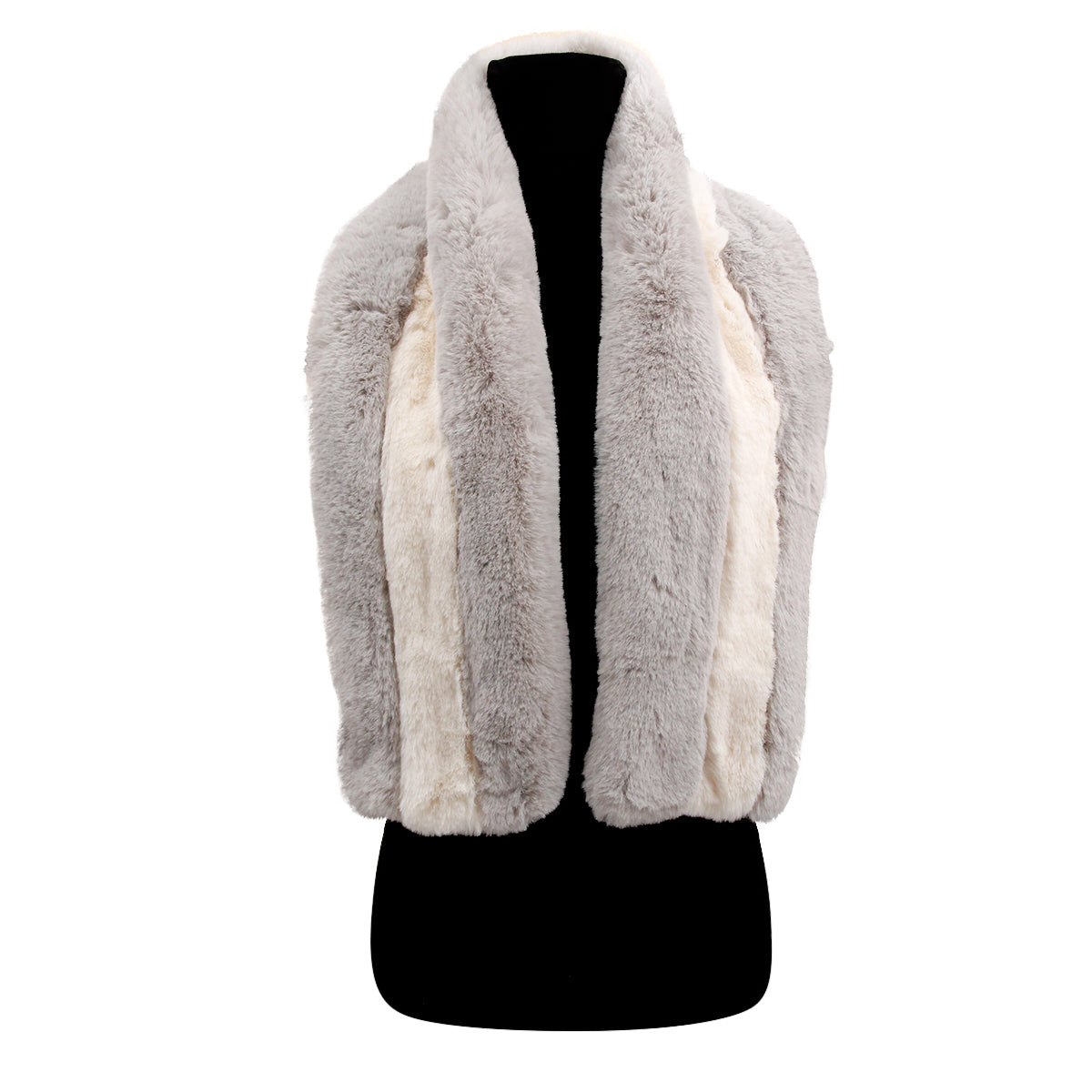 Gray and Cream Striped Fur Shawl Scarf
