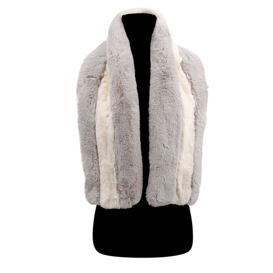 Gray and Cream Striped Fur Shawl Scarf