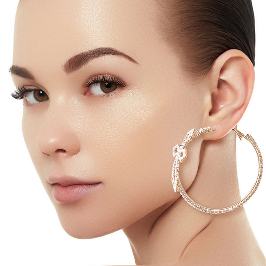 Gold Big Cross Rhinestone Hoops