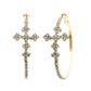 Gold Rhinestone Vintage Cross Hoops