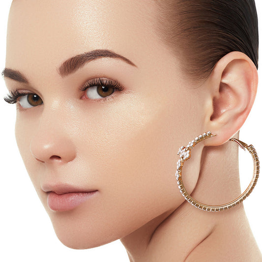 Gold Rhinestone Vintage Cross Hoops