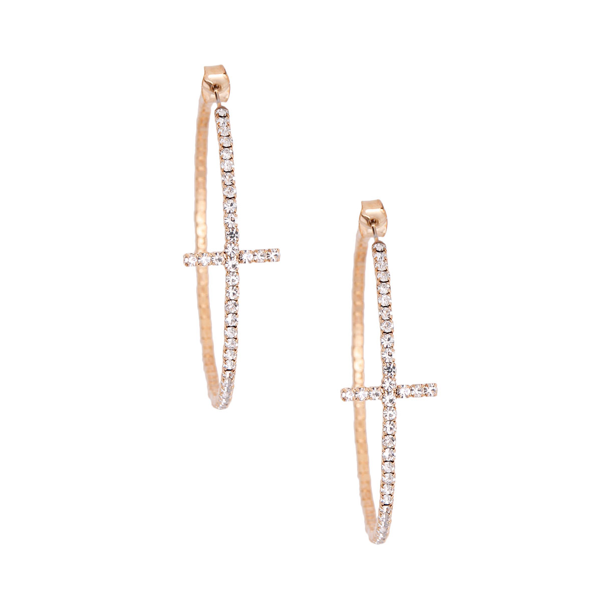 Gold Stone Memory Wire Cross Hoops