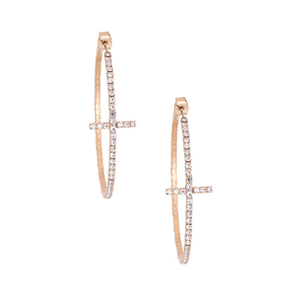 Gold Stone Memory Wire Cross Hoops
