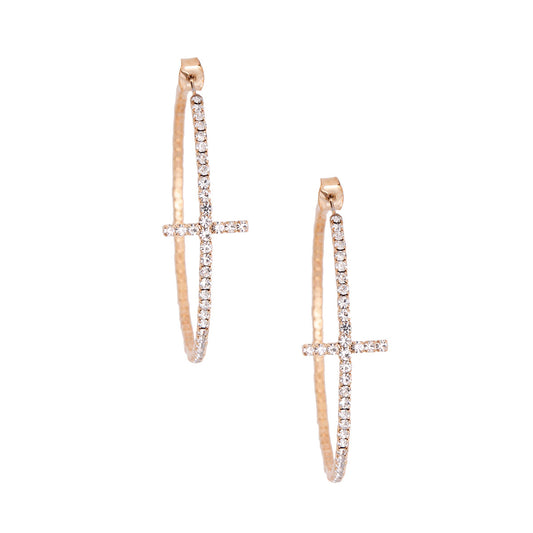 Gold Stone Memory Wire Cross Hoops