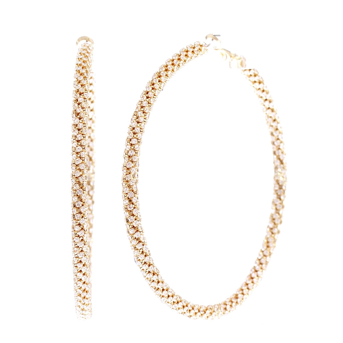 Gold 3.25 in Tube Stone Hoops