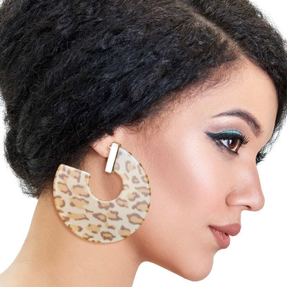 Brown Leopard Acrylic Hoops