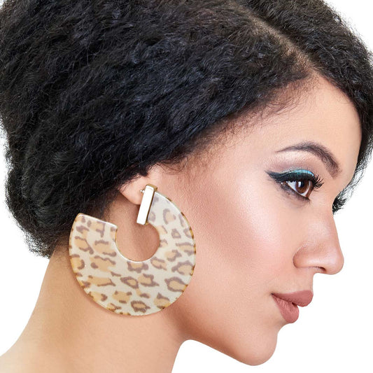 Brown Leopard Acrylic Hoops