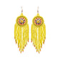 Yellow Seed Bead Fringe Round Earrings