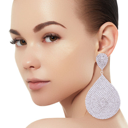 Silver Double Teardrop Stone Clip Ons
