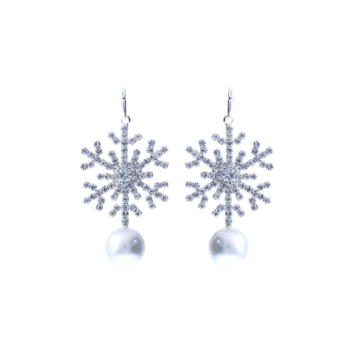 Silver Pearl Snowflake Earrings