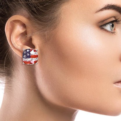Silver Glitter American Flag Studs