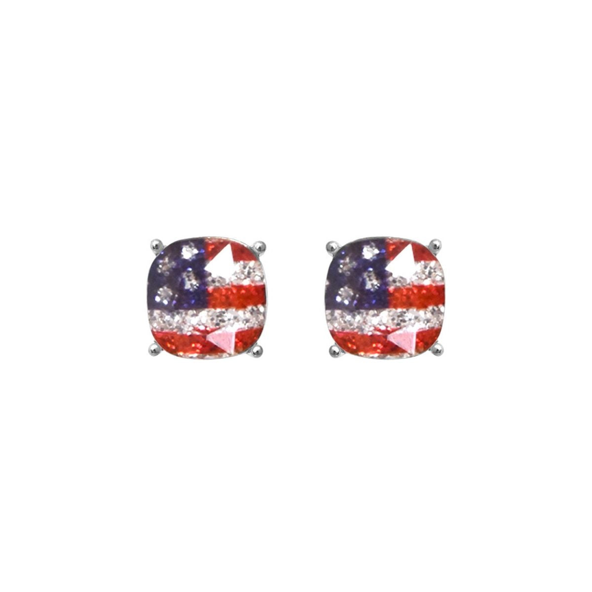 Silver Glitter American Flag Studs