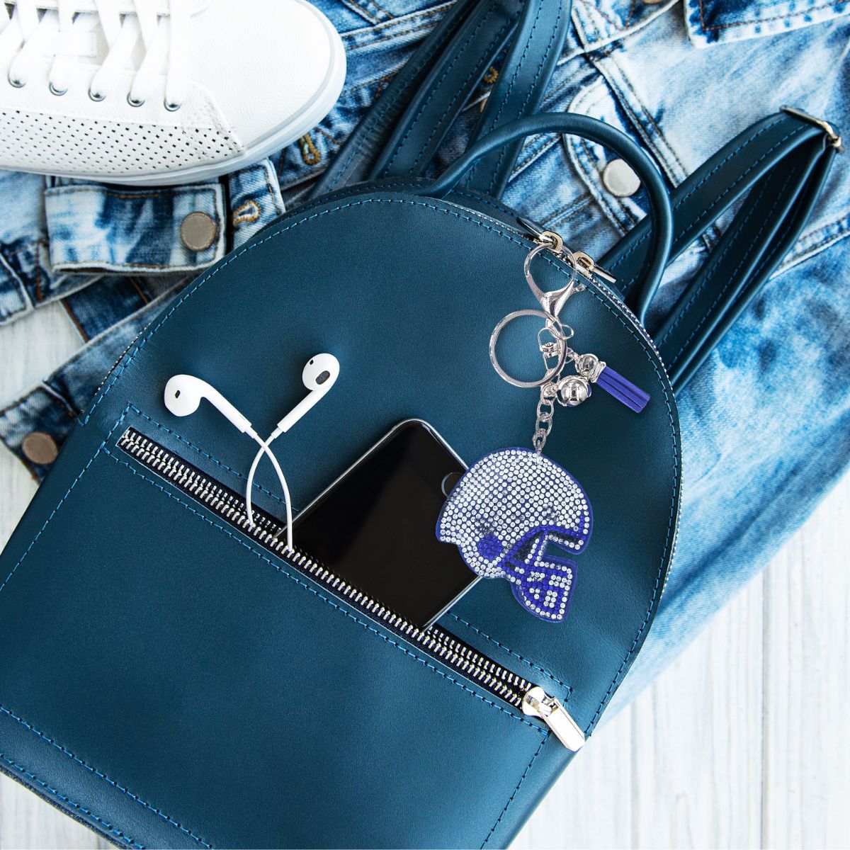 Clear Football Helmet Keychain Bag Charm