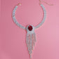 Red Frame Fringe Rhinestone Choker