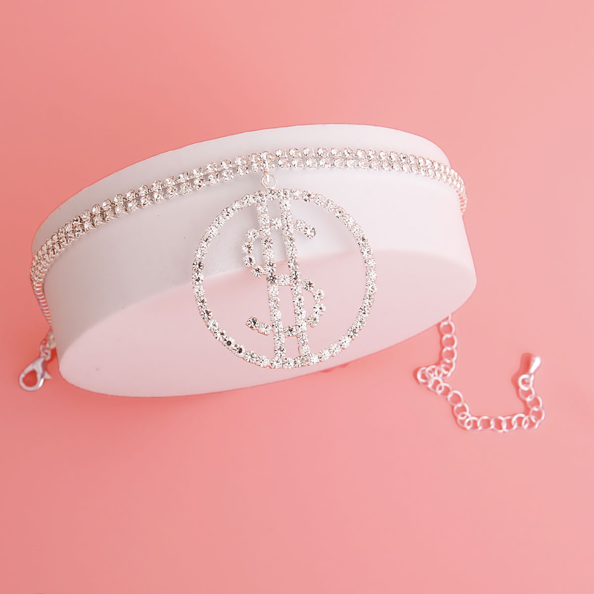 Silver Dollar Sign Iced Choker