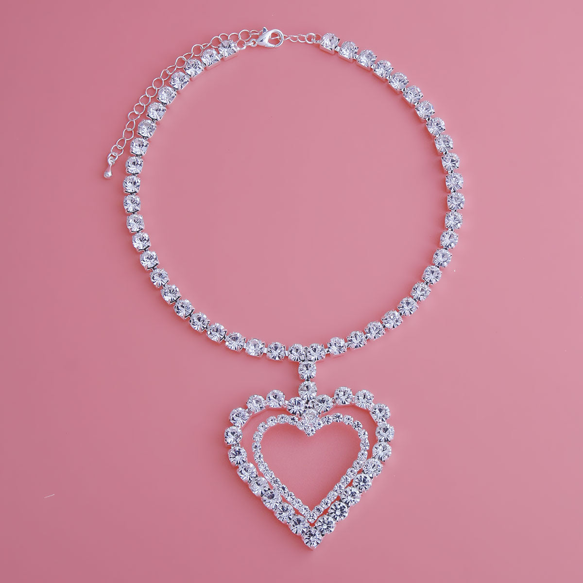SIlver Double Heart Choker