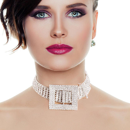 Silver Belt Buckle Rhinestone Choker