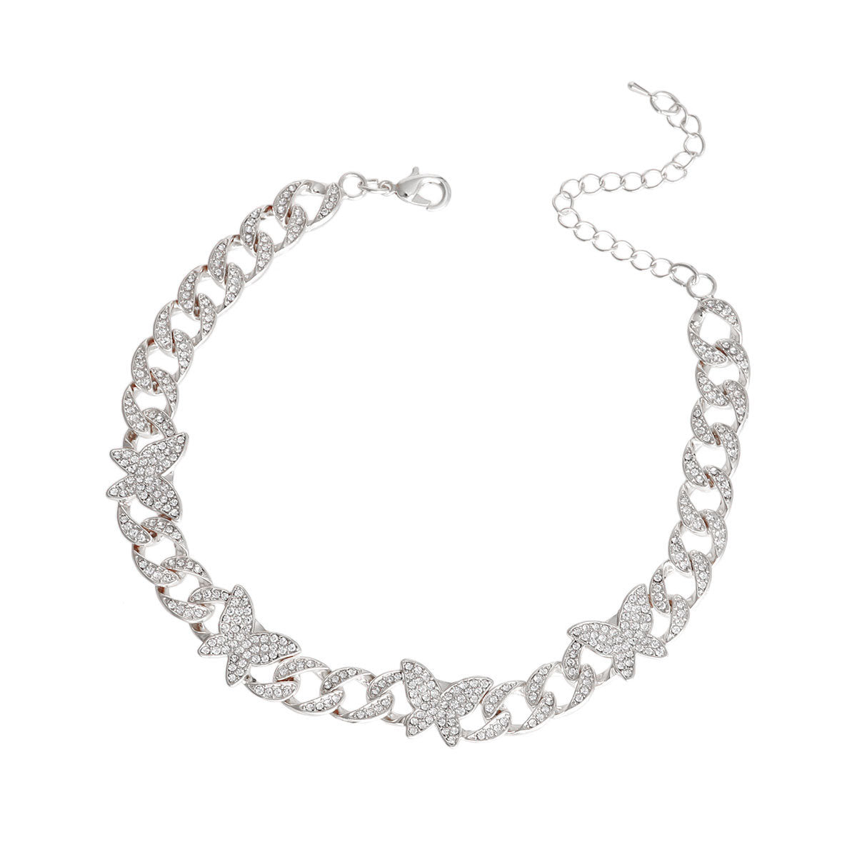 Silver Iced Cuban Butterfly Choker