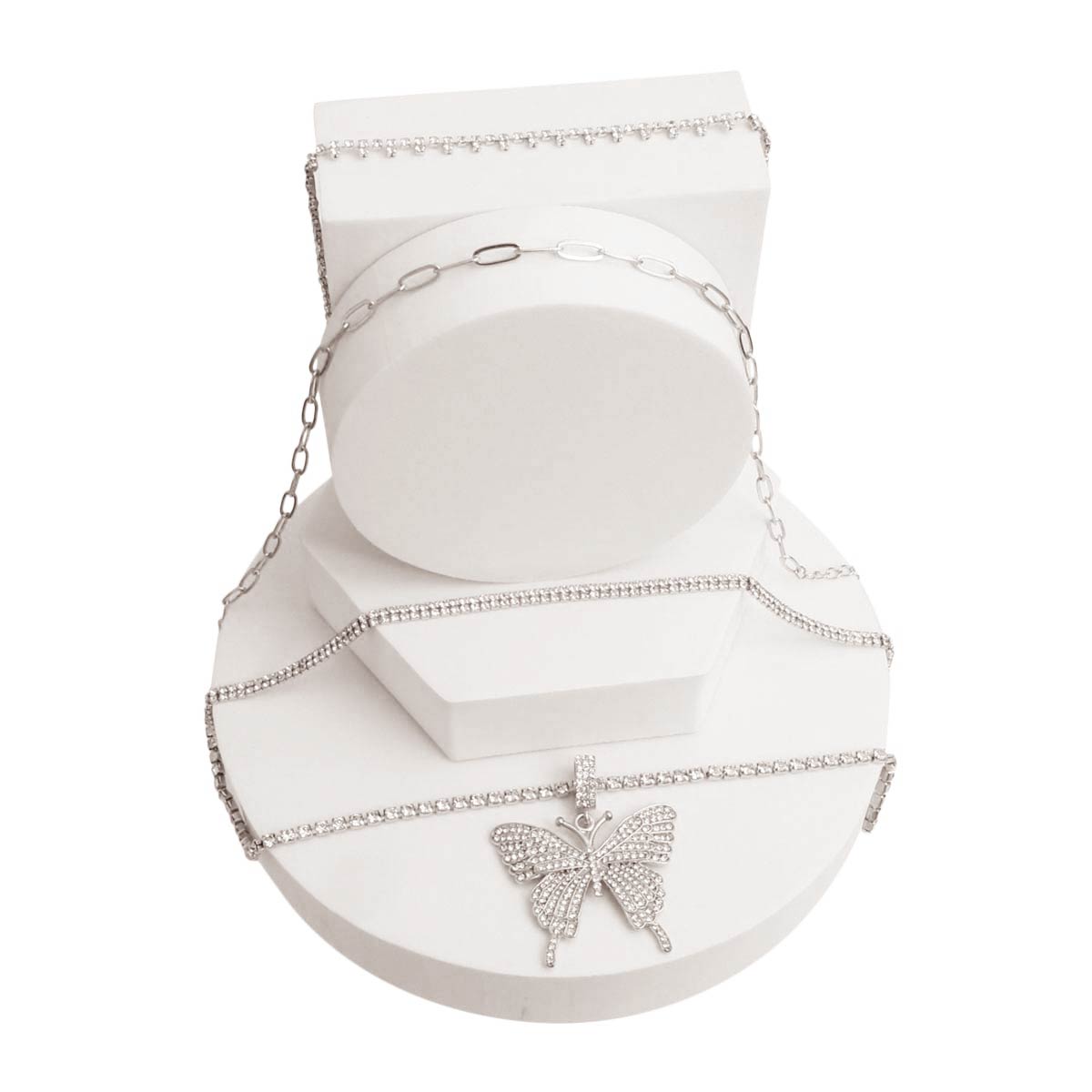 Silver 4 Pcs Butterfly Choker Set