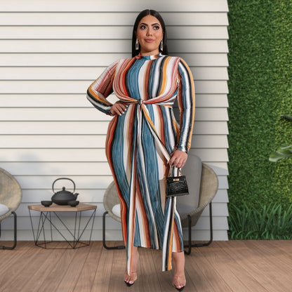 Striped 5XL Knot Bodycon Dress
