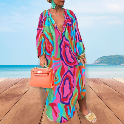 Multi Color 1XL Fluid Maxi Dress