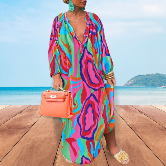 Multi Color 1XL Fluid Maxi Dress