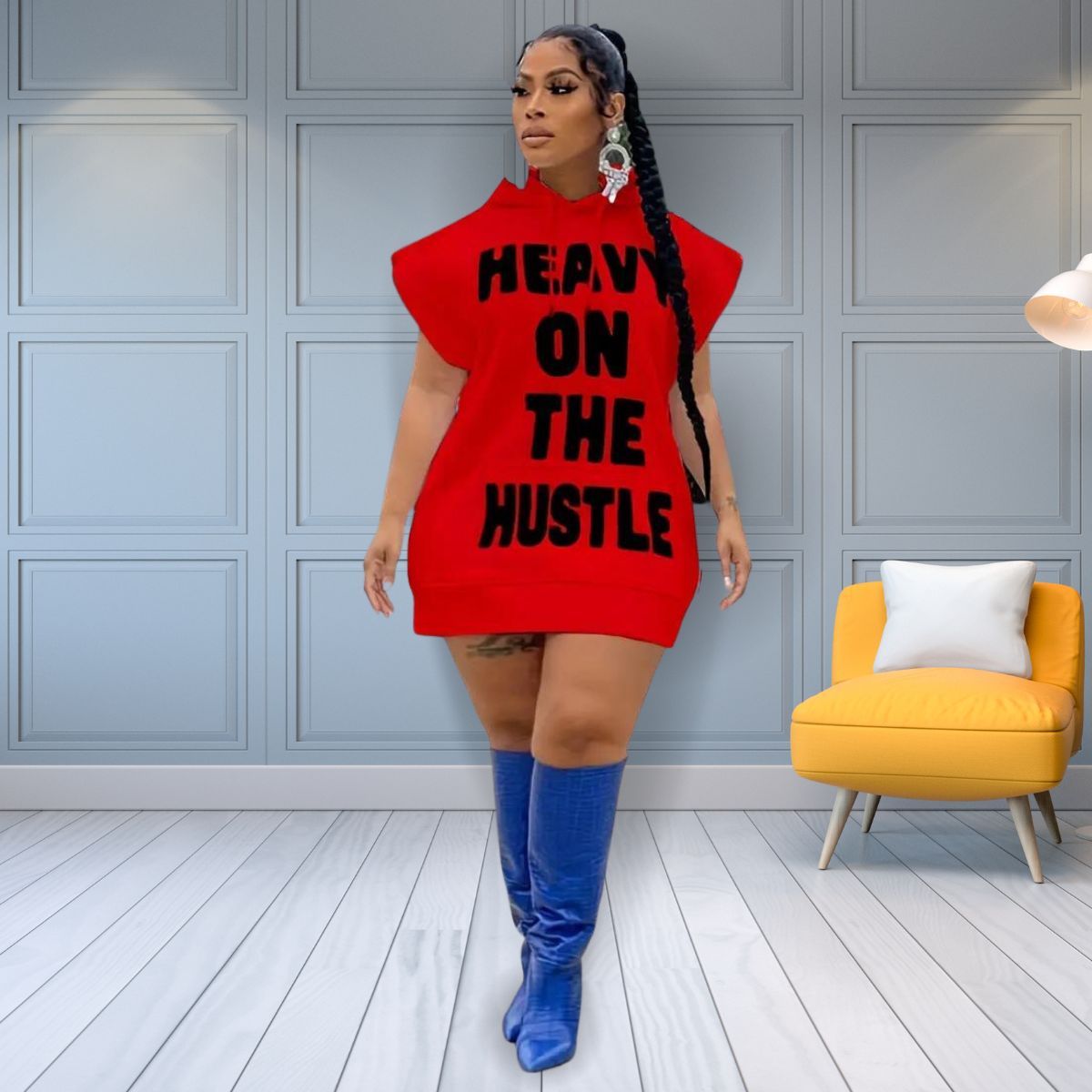 Red 5XL Mini Hoodie Dress