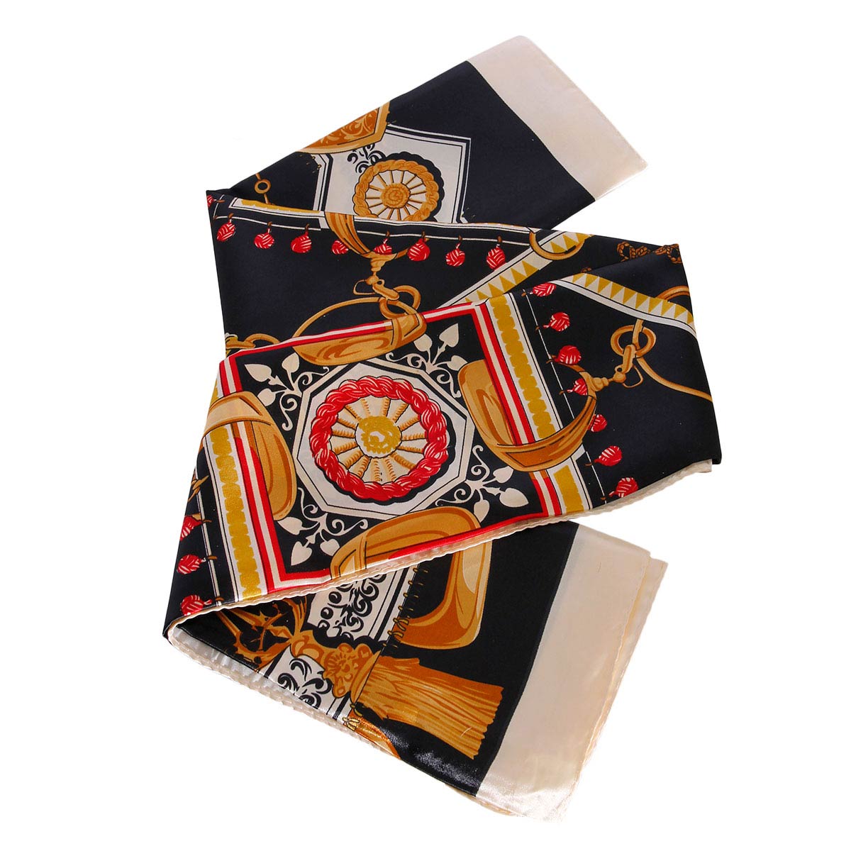 Black Designer Silky Babushka Scarf