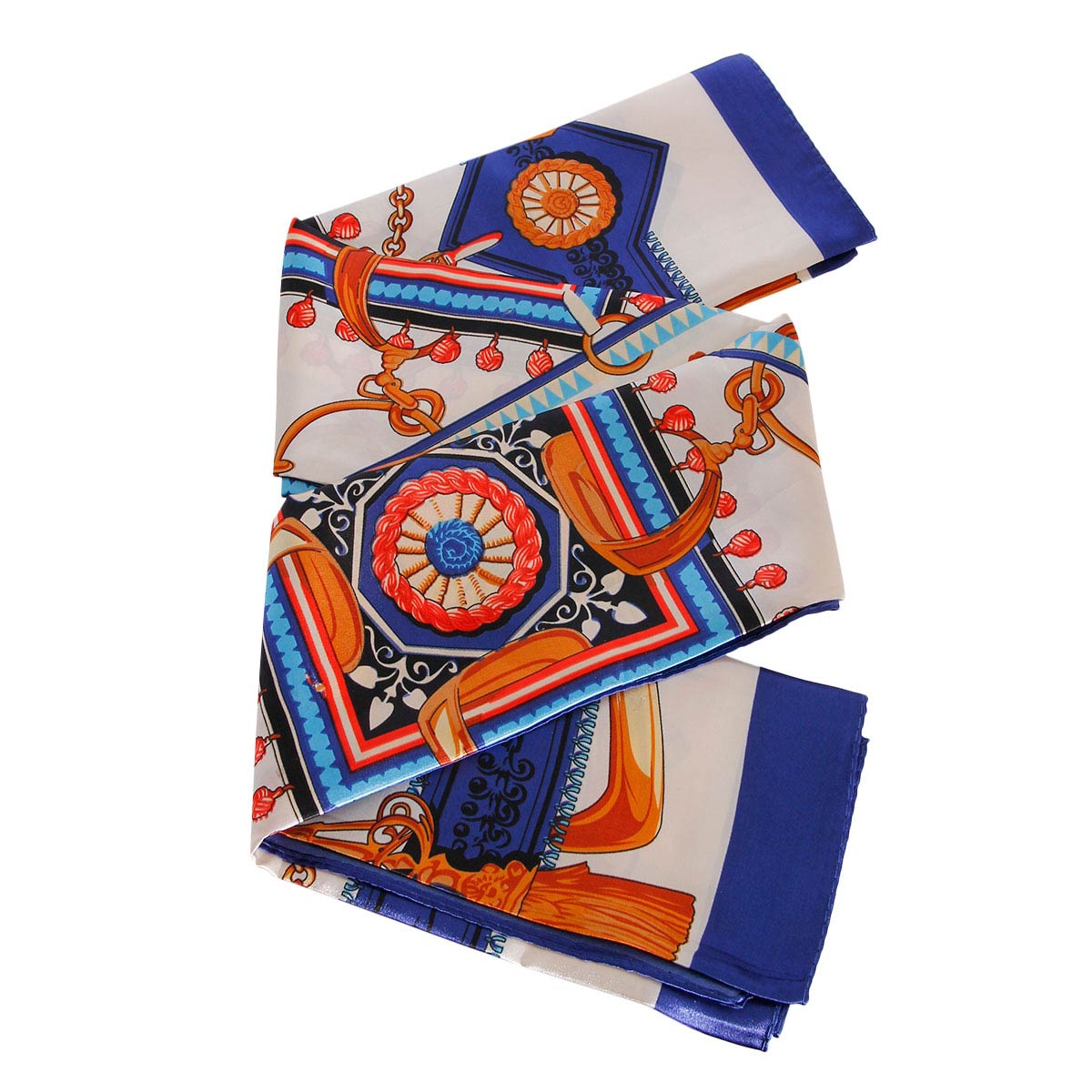 Blue Designer Silky Babushka Scarf