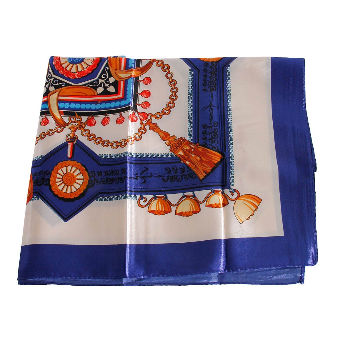 Blue Designer Silky Babushka Scarf