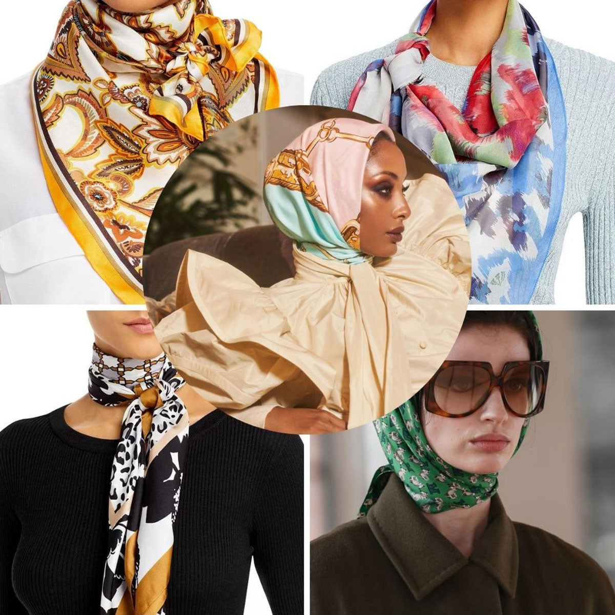 Navy Boho Silky Babushka Scarf