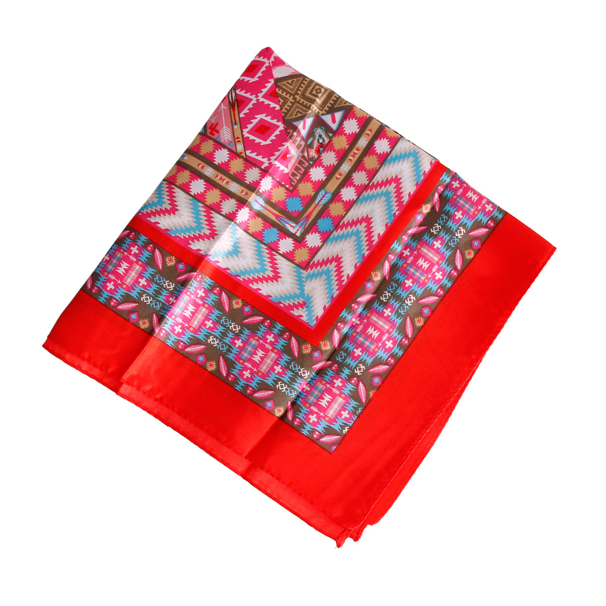 Red Boho Silky Babushka Scarf