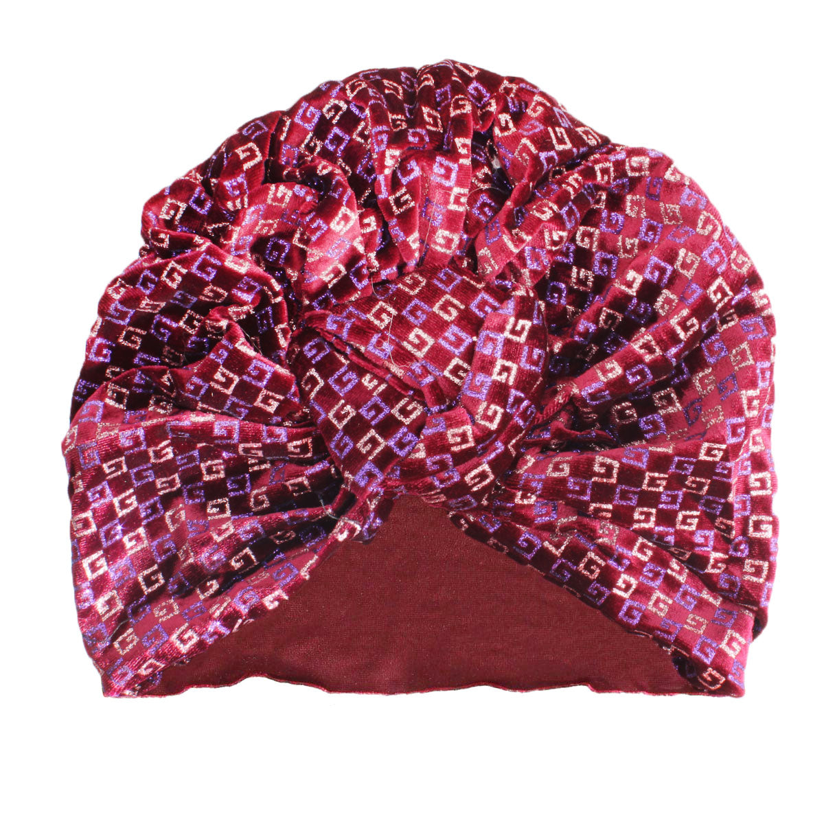 Burgundy Velvet Designer Monogram Turban